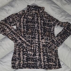 BCBGMaxAzria Black, Cream & Brown Abstract Turtleneck Top